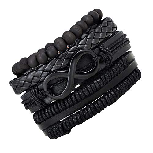 INFINIONLY Fashion Bracelets Bracciale Uomo Pelle Nero Infinito