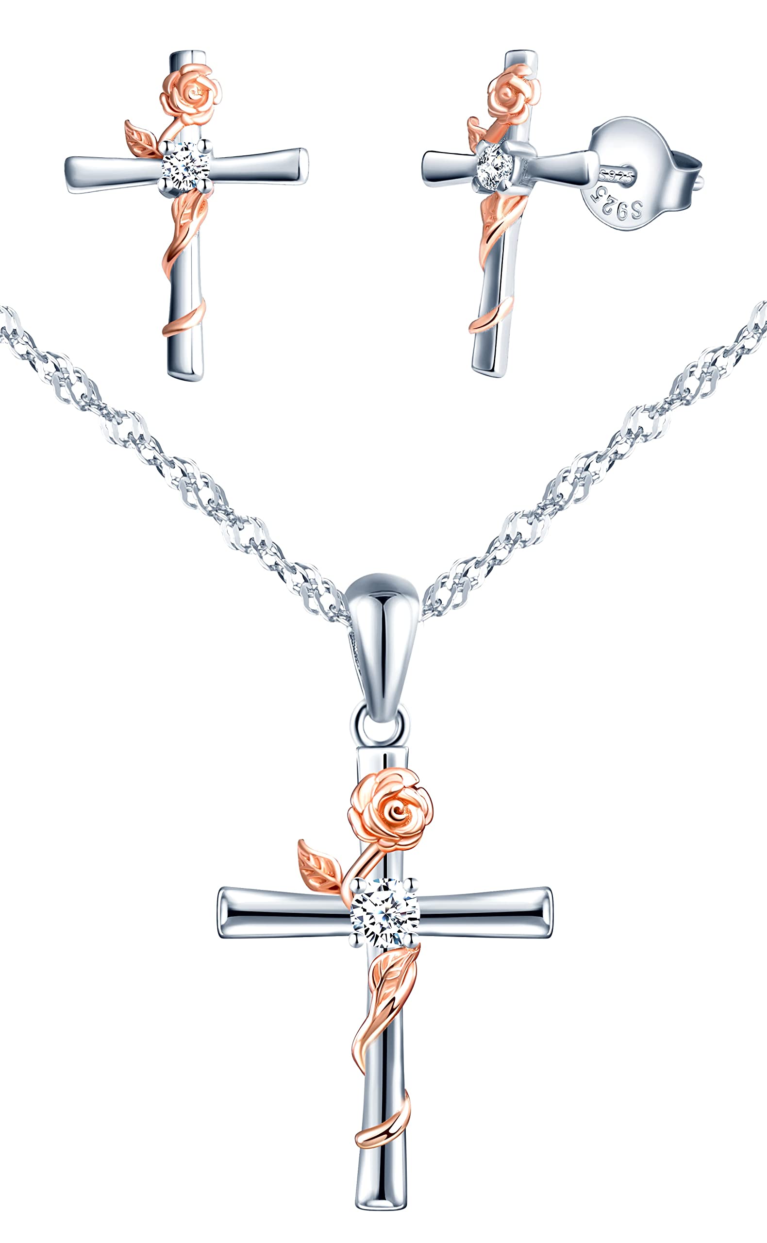 INFINIONLY B-collane collana argento 925 croce rosa zirconi