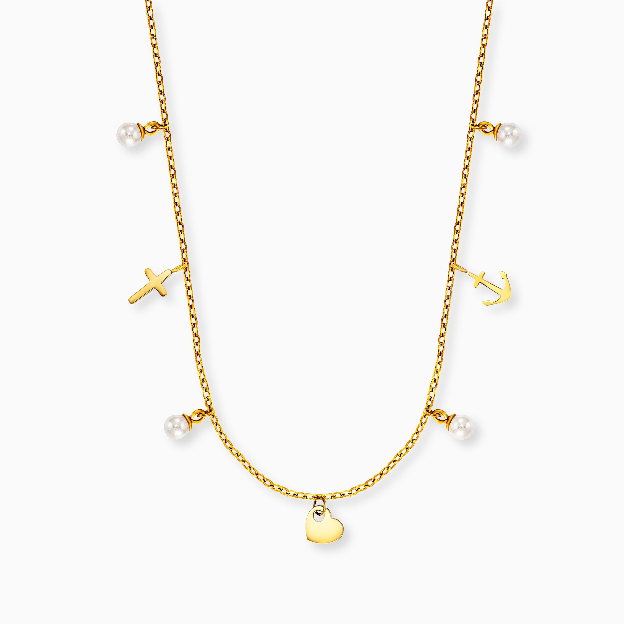 MySteel Faith Love Hope collana acciaio oro con perle