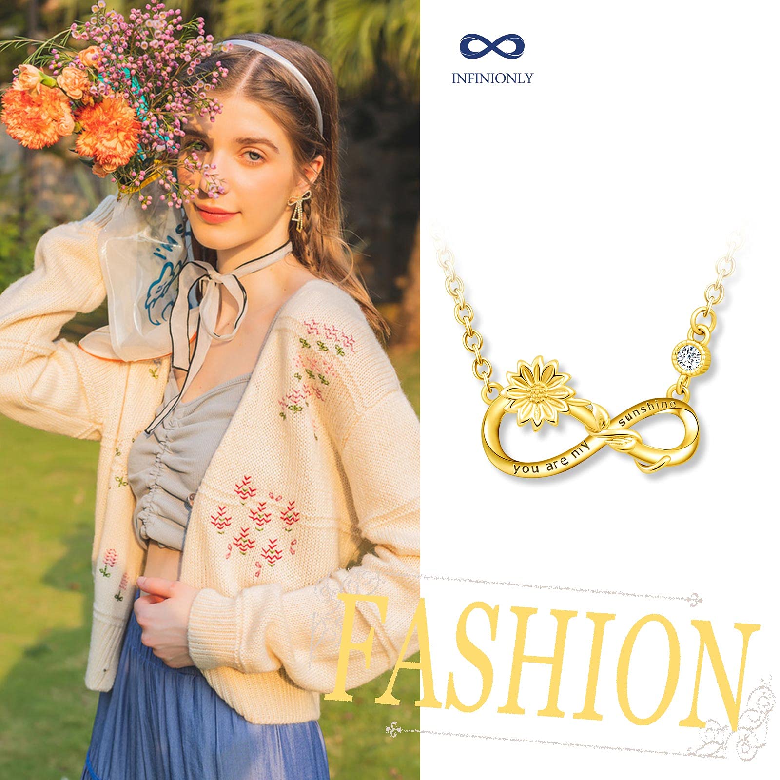 INFINIONLY Collana infinito girasole argento 925 oro