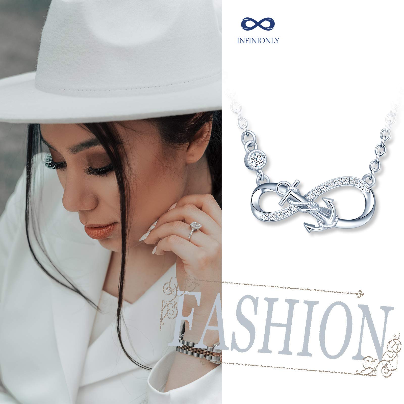 INFINIONLY Fashion Collana infinito ancora argento zirconio