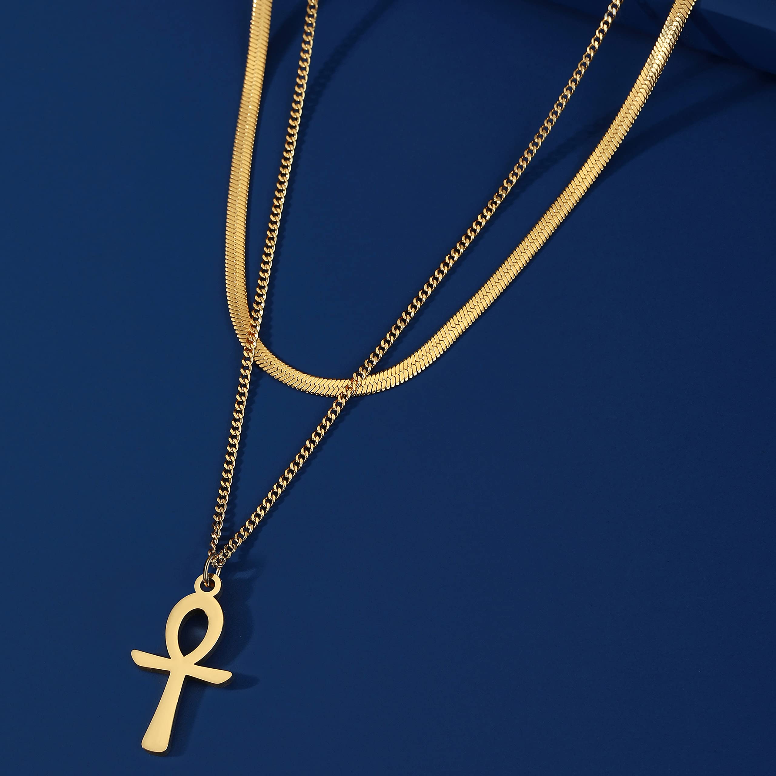 EUEAVAN Necklaces collana Ankh croce oro acciaio inox donna