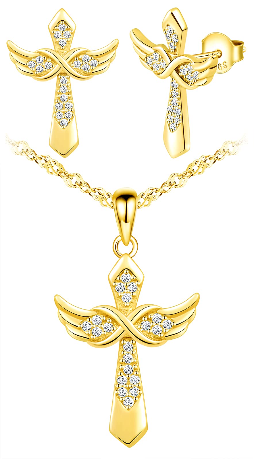 INFINIONLY Fashion Necklaces collana croce ala oro argento 925
