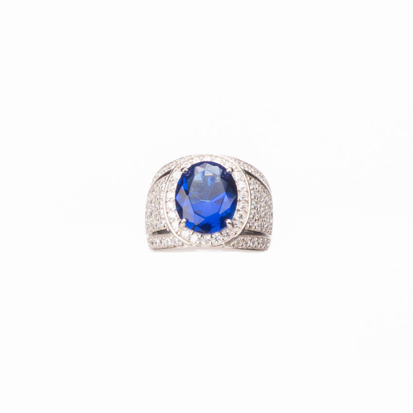 Chic Ad Hoc Anello Fascia Argento Anello Blu Zaffiro Chiaro