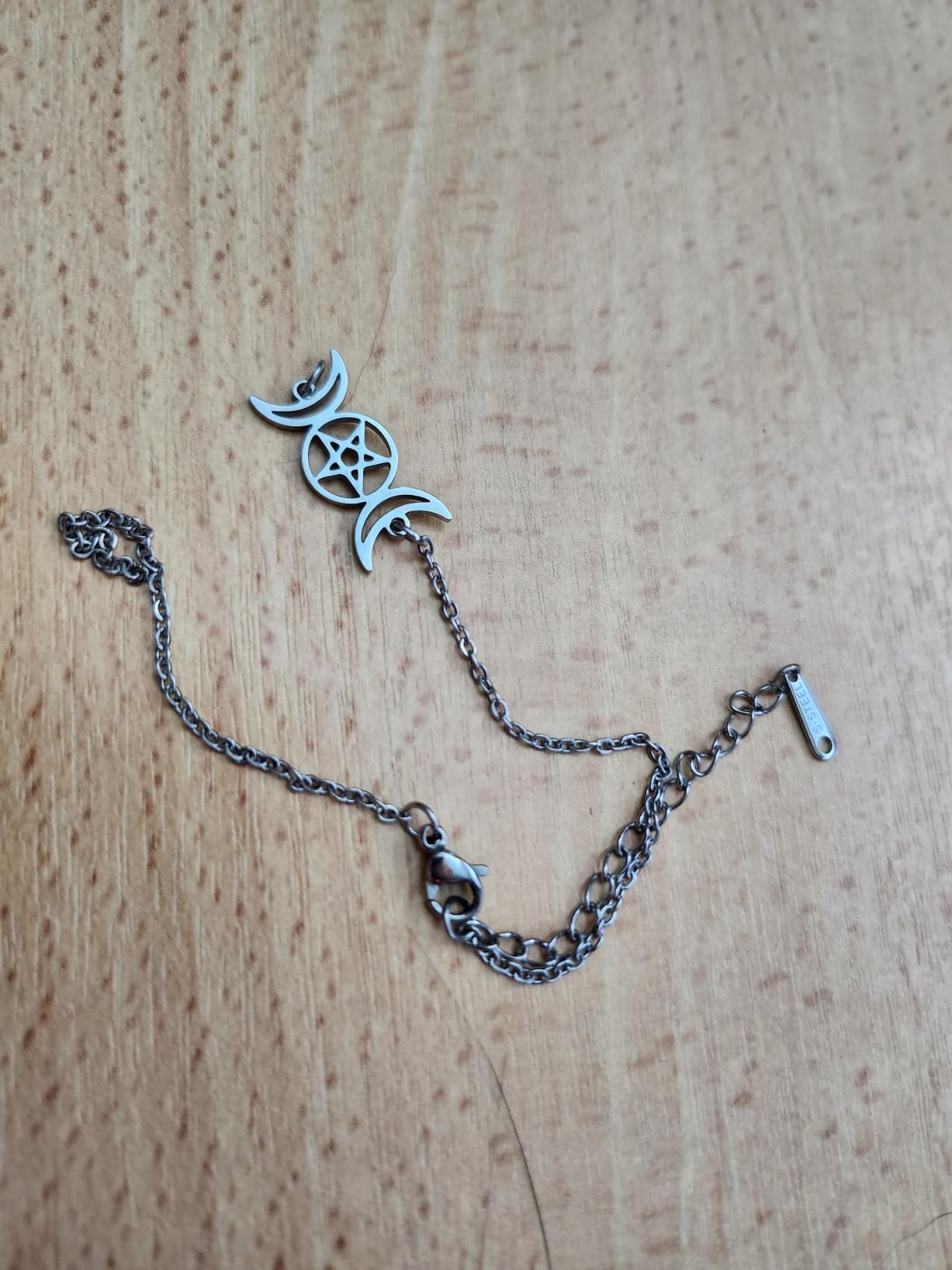 EUEAVAN Tripla Luna bracciale acciaio argento amuleto