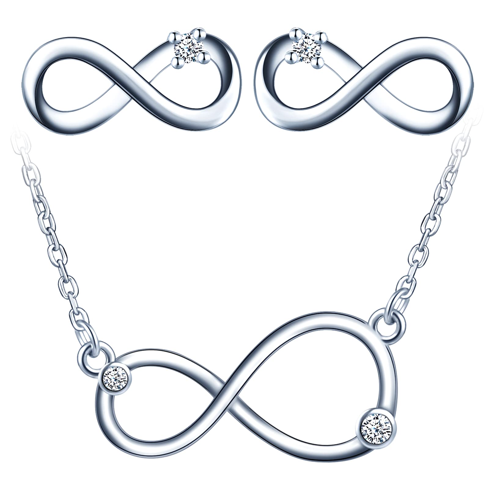 INFINIONLY Collana Orecchini Mini Parure Argento Zirconi