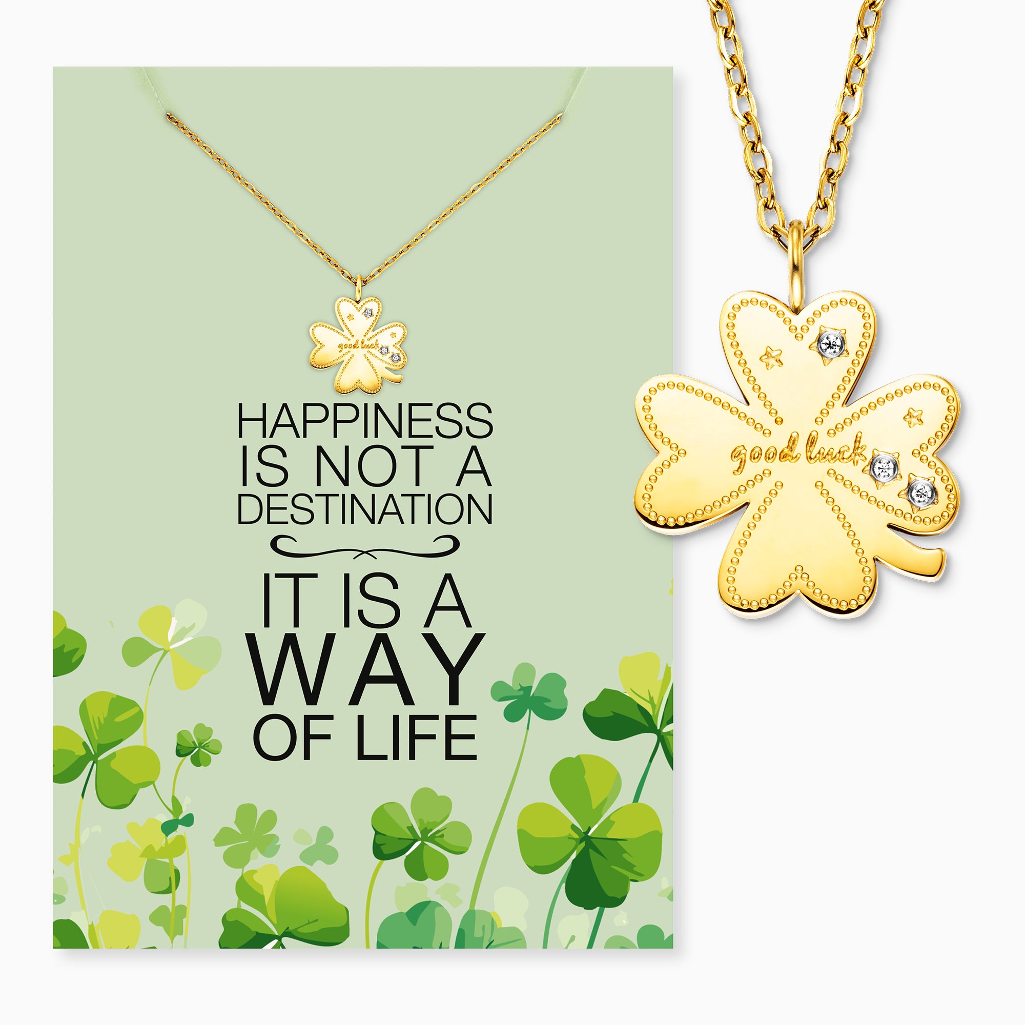 Engelsrufer MySteel Happiness collana quadrifoglio oro zirconia