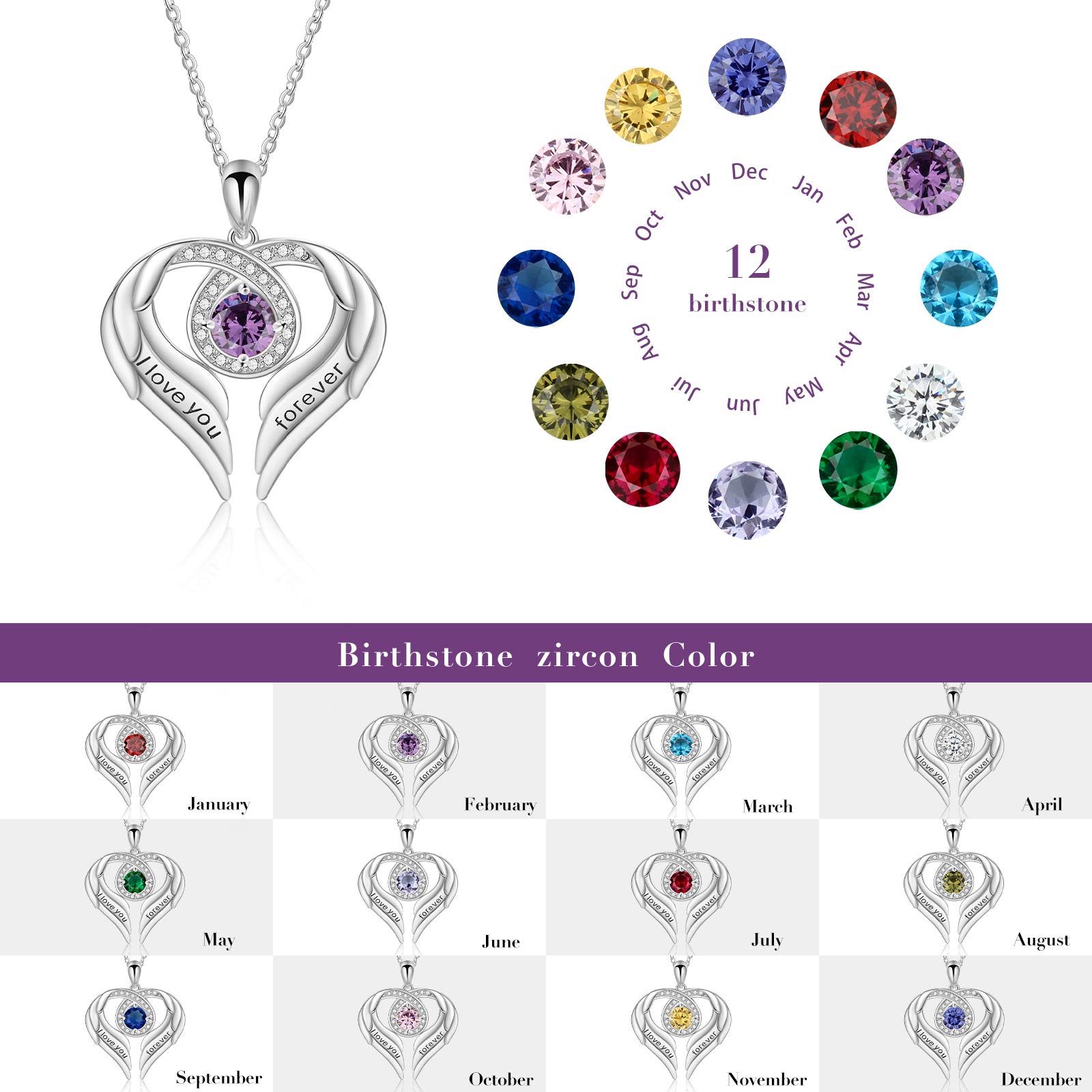 Jessemade Ala collana argento 925 cuore Love You Forever