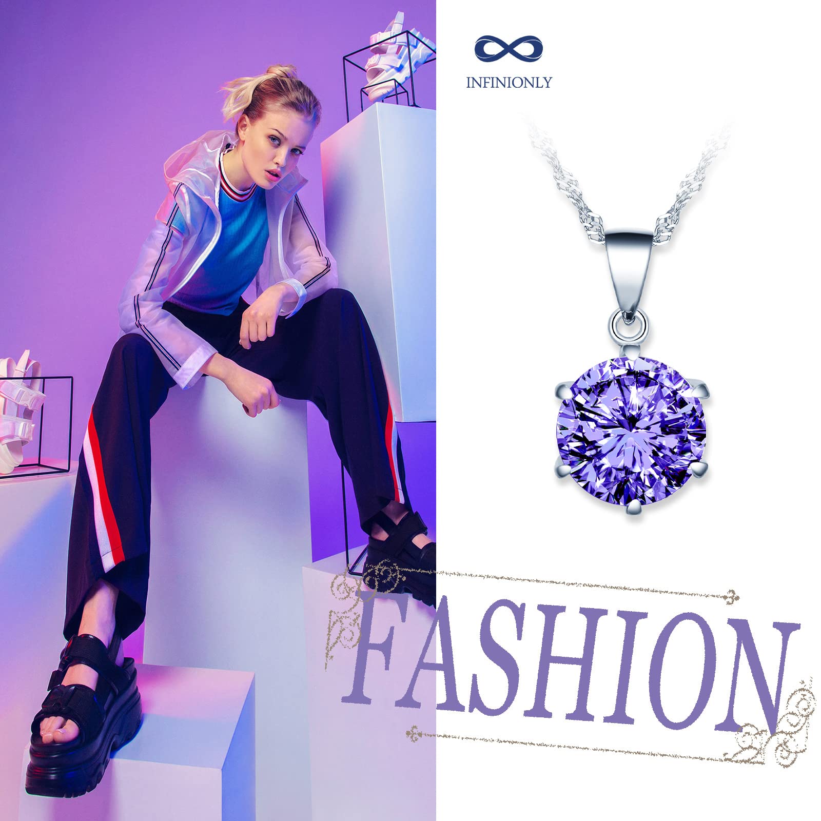 Infinionly Fashion collana argento 925 viola chiaro 45 cm
