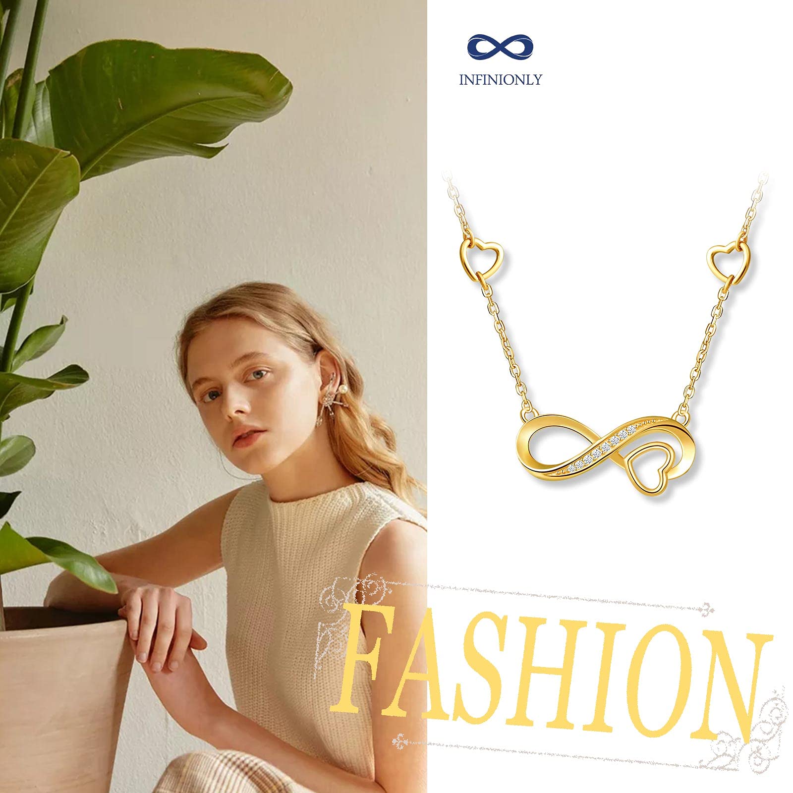 INFINIONLY Fashion Necklaces collana infinito cuore oro argento 925