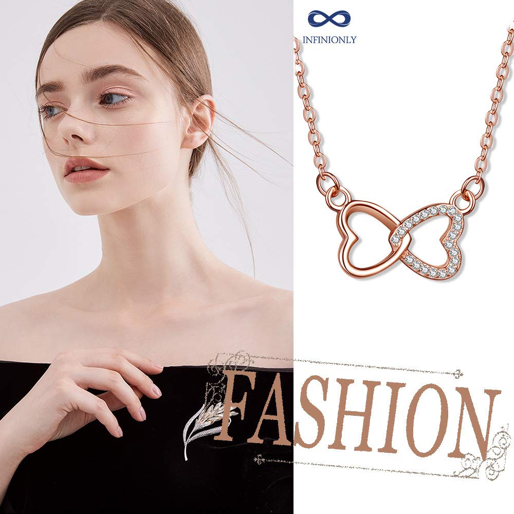 INFINIONLY Fashion Necklaces collana cuore infinito oro rosa zirconi