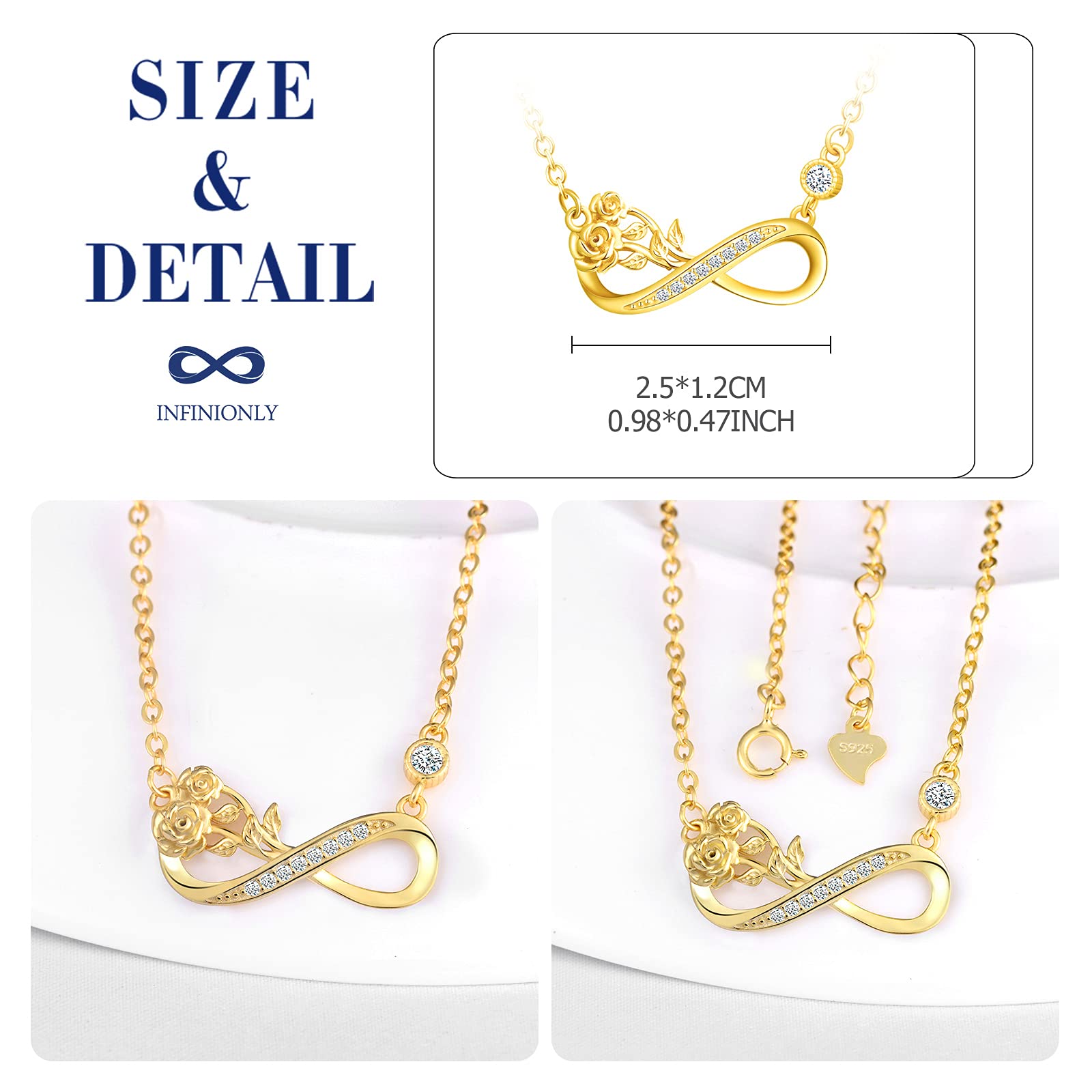 INFINIONLY Collana Infinito Rosa Collana Oro Variante C Zirconi