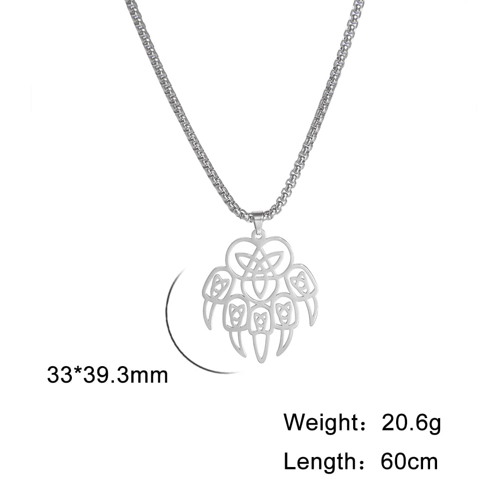 EUEAVAN Necklaces collana artiglio orso acciaio argento 60 cm