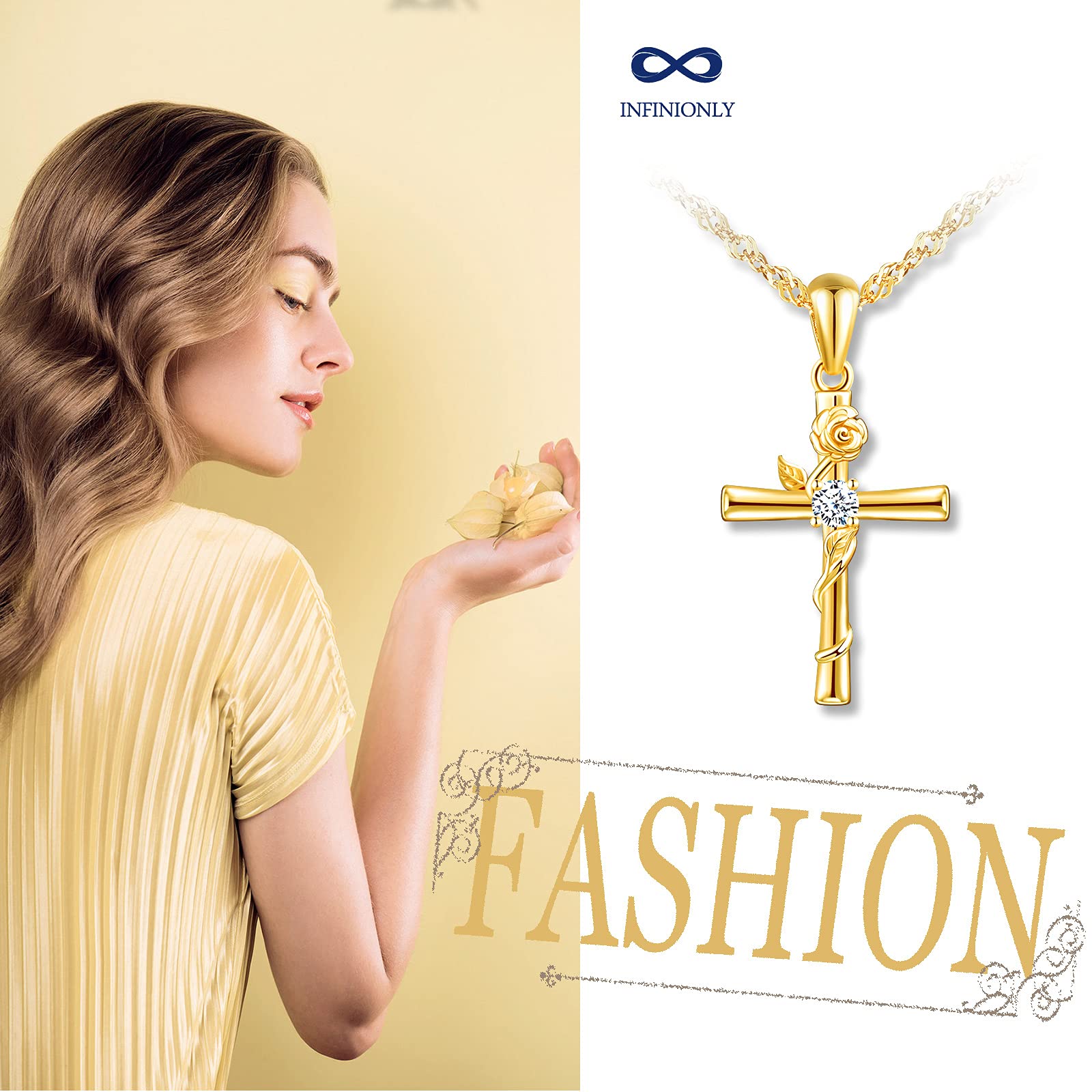 Infinionly collana croce argento 925 oro zirconi