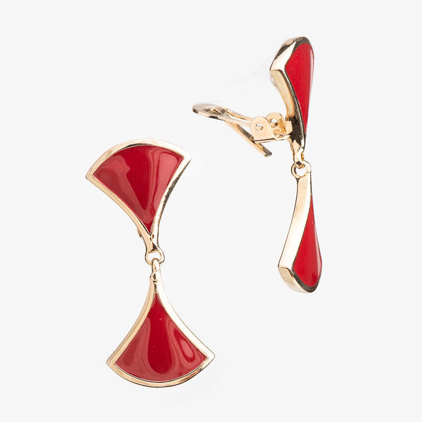 Chic Ad Hoc Orecchini a clip ventaglio oro e rosso
