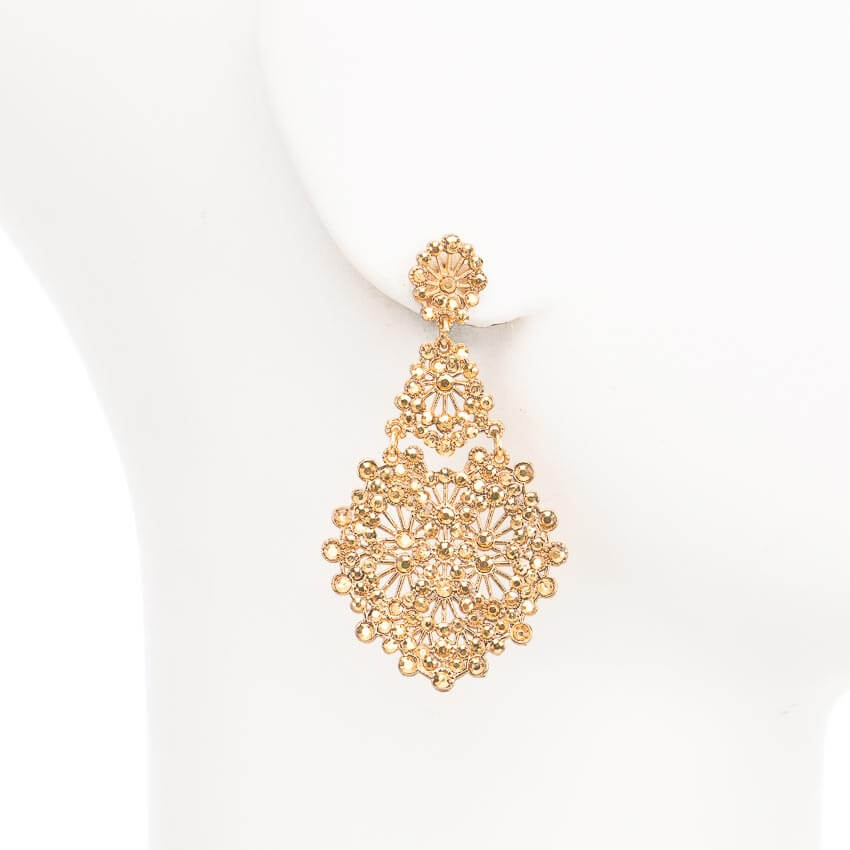 Chic Ad Hoc Orecchini pendenti ricamo cristalli oro