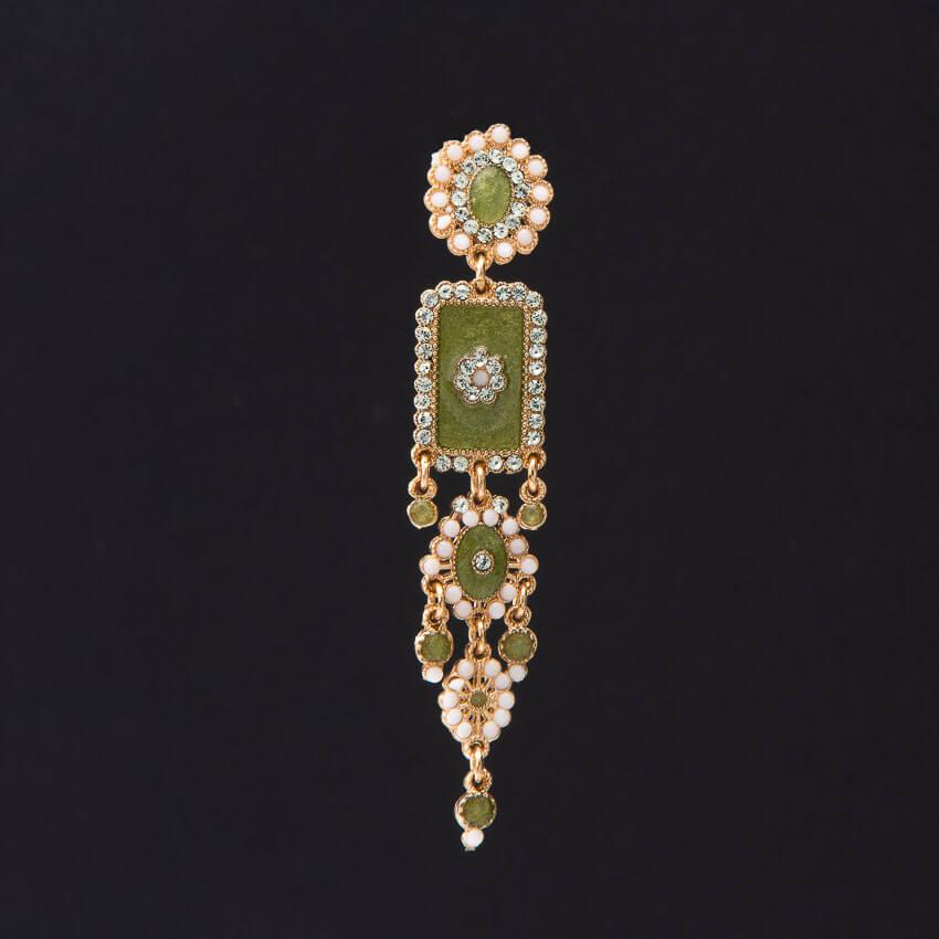 Chic Ad Hoc Orecchini pendenti oro cristalli smalto verde acido