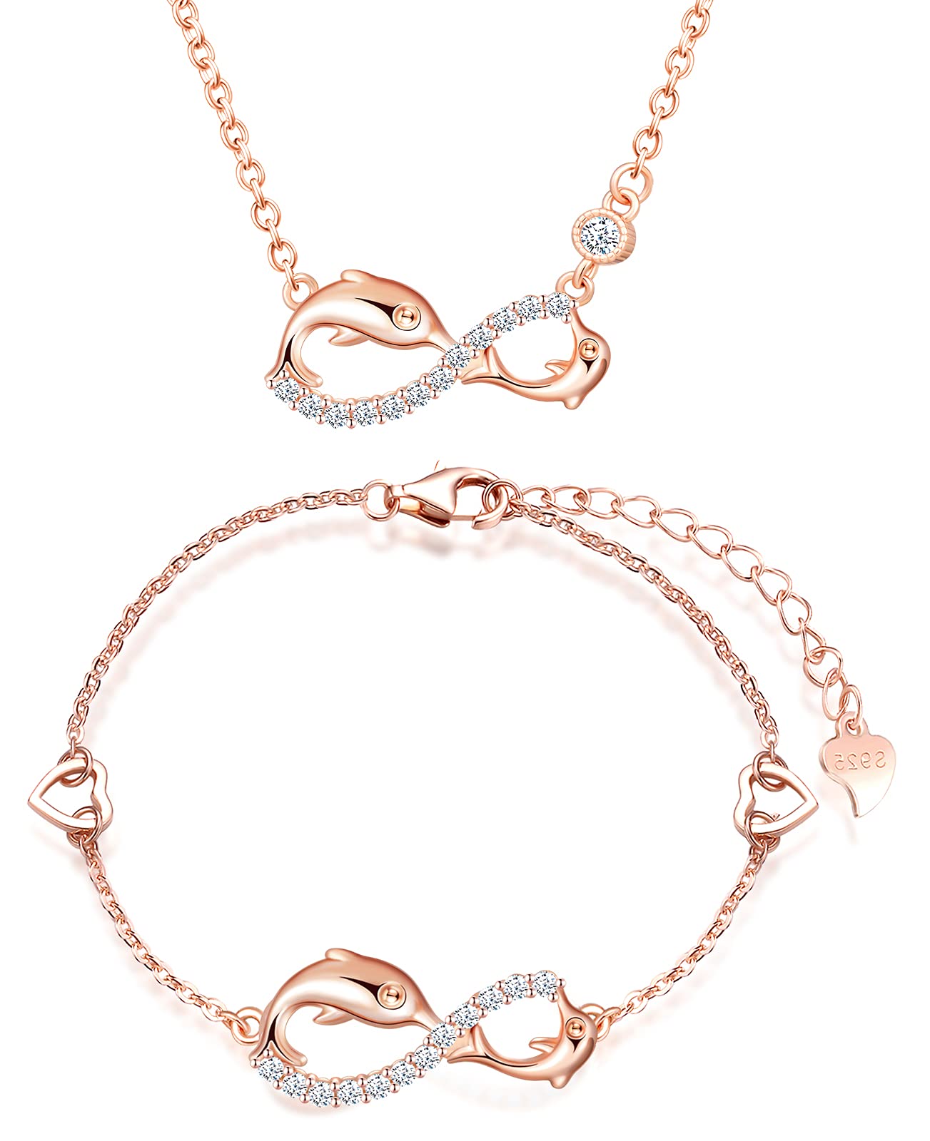 Infinionly Fashion parure oro rosa delfino infinito A