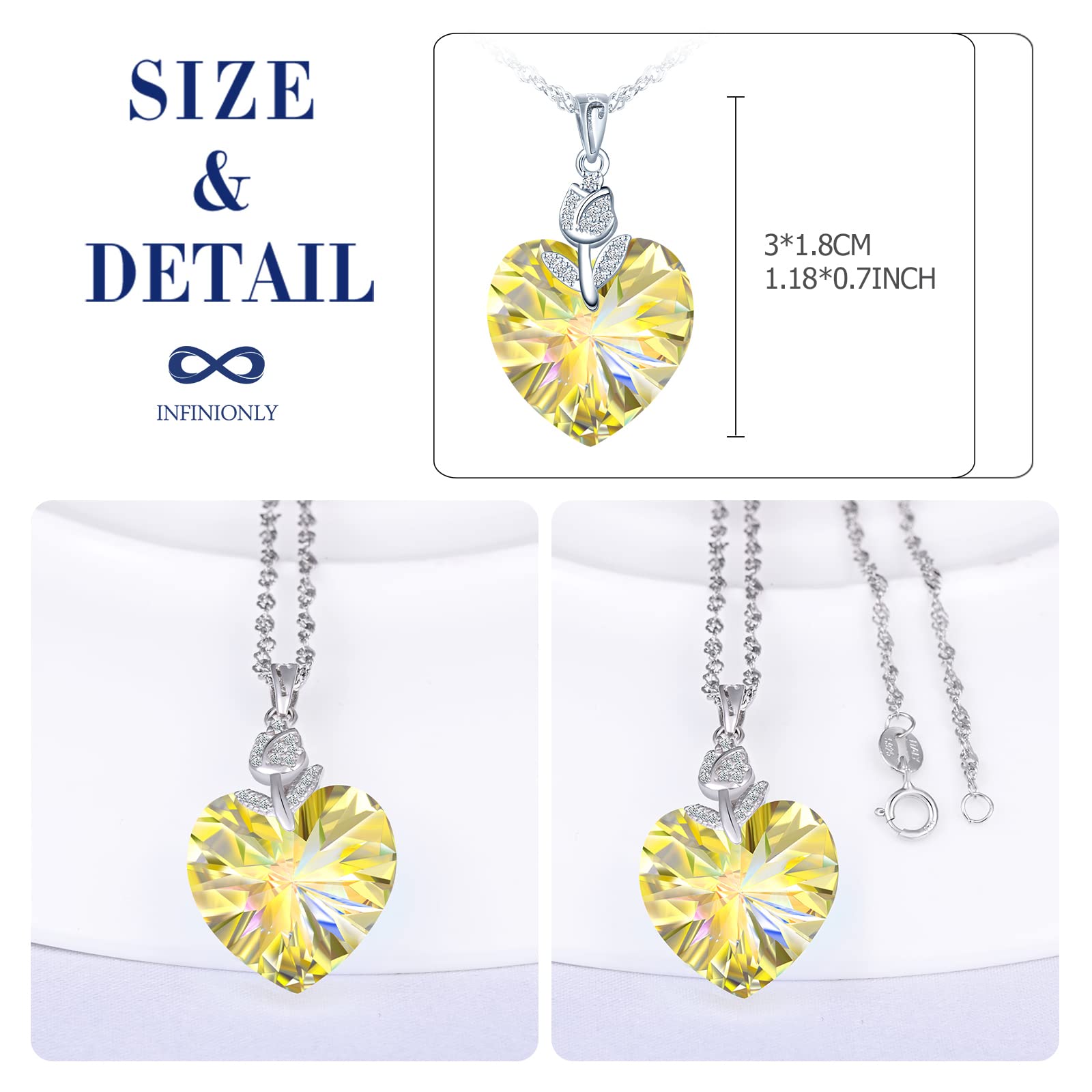 INFINIONLY Fashion Necklaces collana cuore giallo argento 925