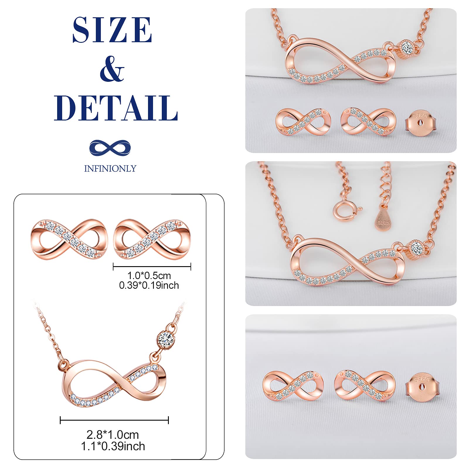 Infinionly Fashion A parure oro rosa infinito zirconi