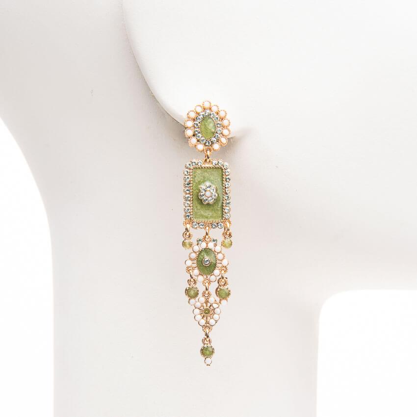 Chic Ad Hoc Orecchini pendenti oro cristalli smalto verde acido