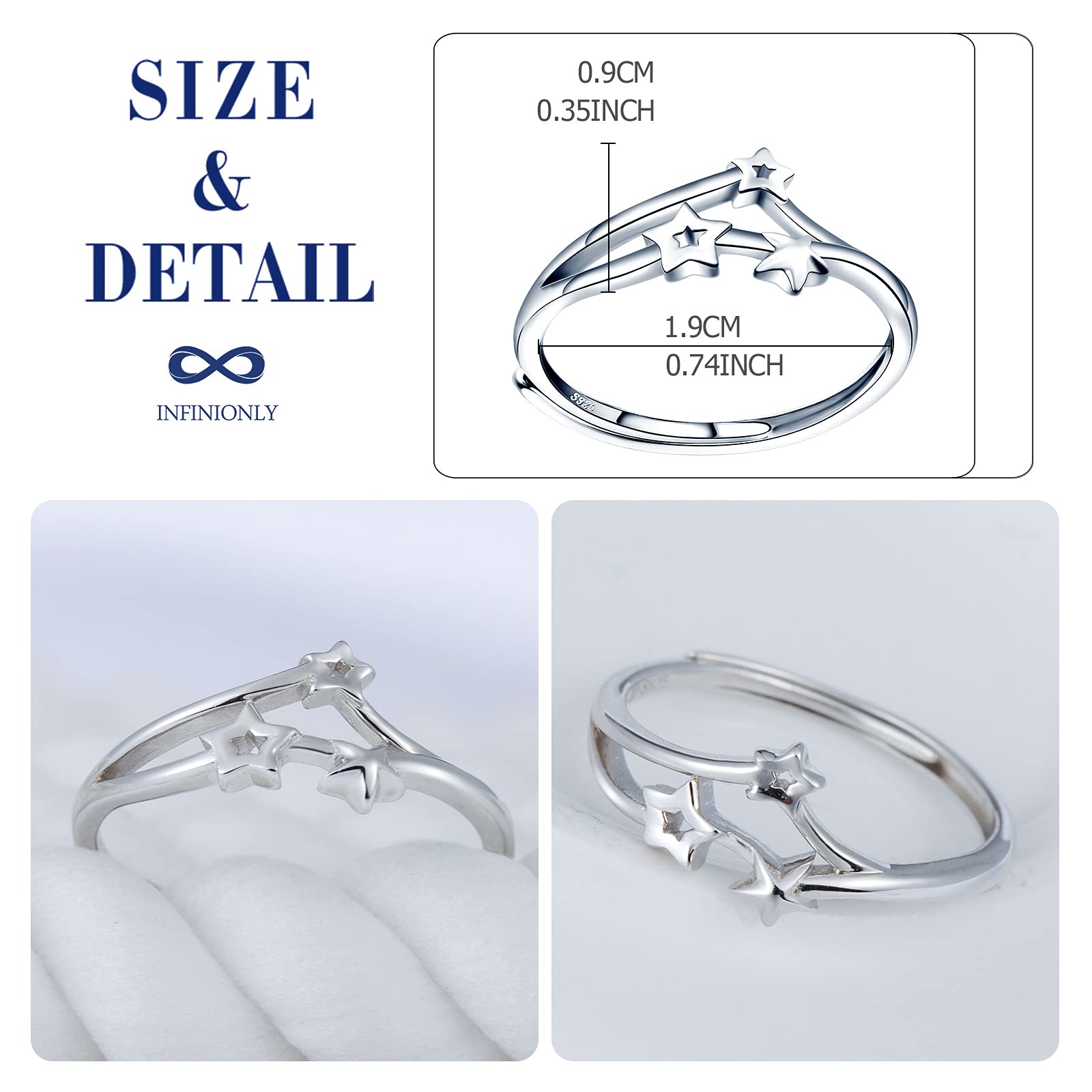 INFINIONLY Fashion Rings anello stella argento regolabile