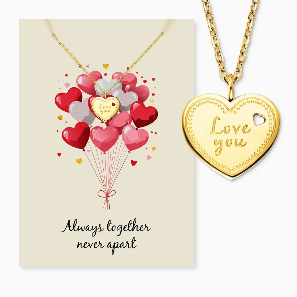 MySteel Love You collana acciaio oro cuore biglietto