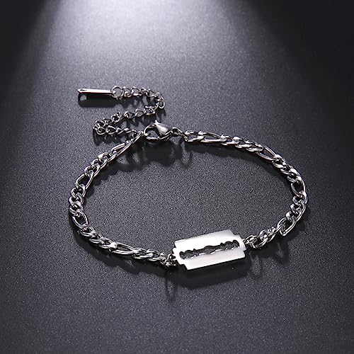 EUEAVAN Bracelets bracciale lama di rasoio acciaio argento