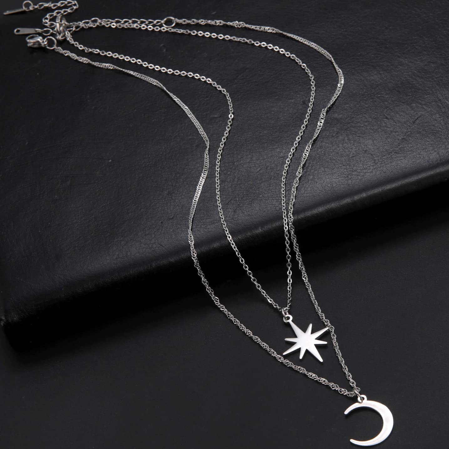 EUEAVAN Collana Luna Stella Acciaio Inox a Strati 2 Pezzi