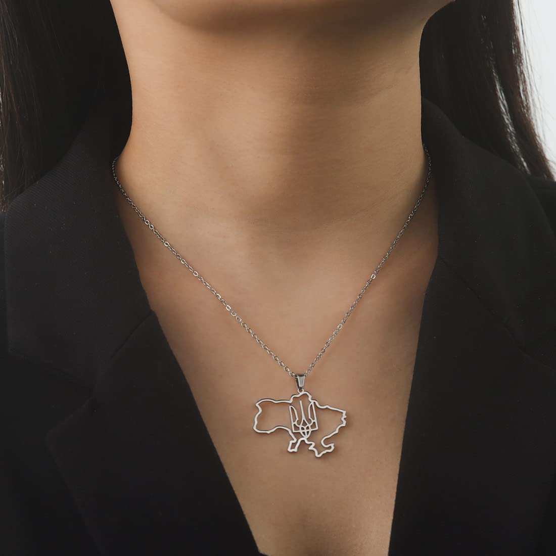 EUEAVAN mappa Ucraina collana acciaio silver3 patriottica