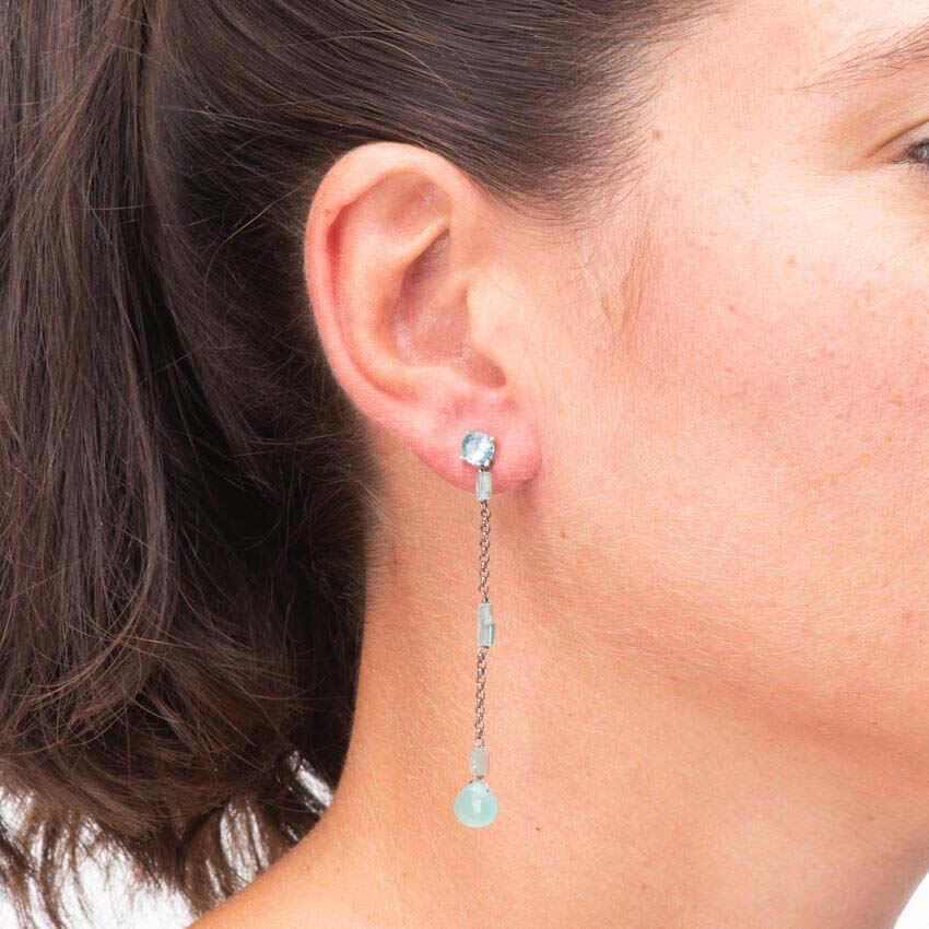 Chic Ad Hoc Orecchini Perno Argento Pietre Acquamarina