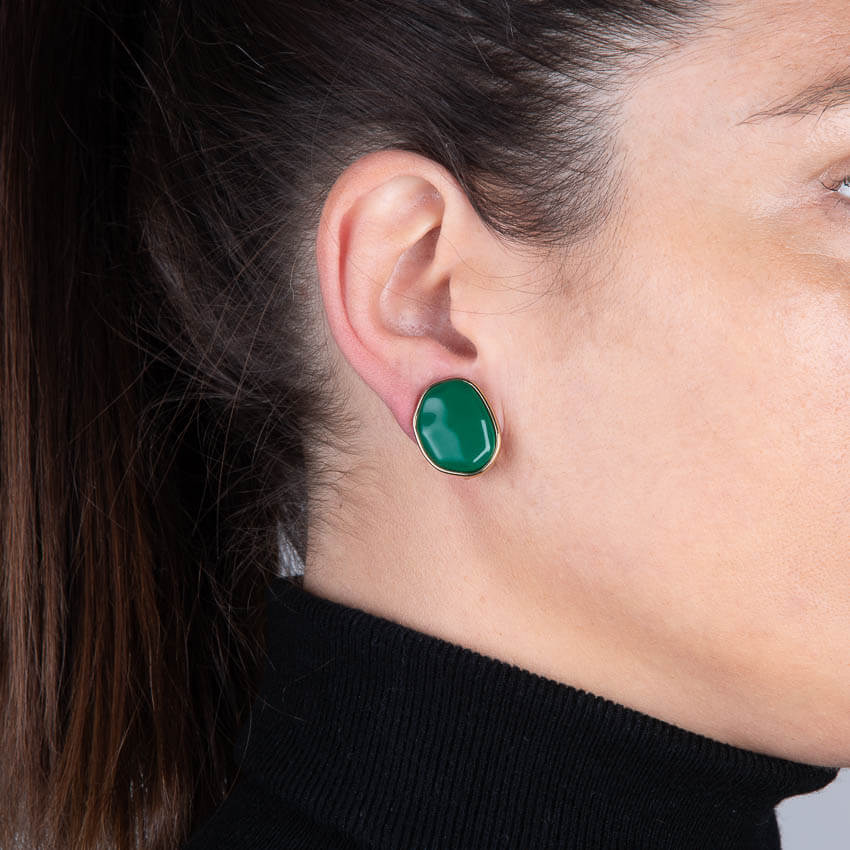 Chic Ad Hoc Orecchini clip orecchini bottone oro verde