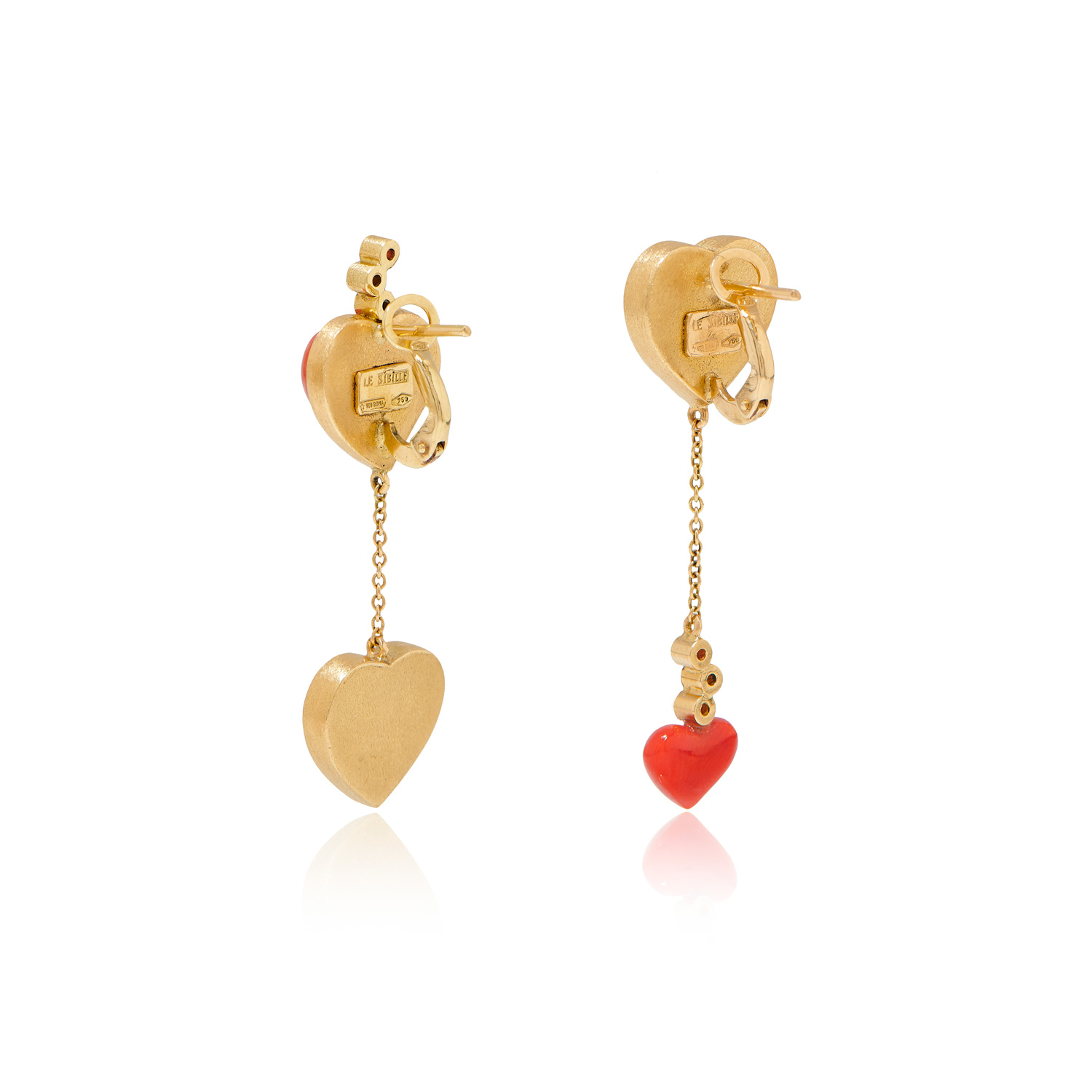 Le Sibille Frida Orecchini oro 18ct corallo rosso fiori