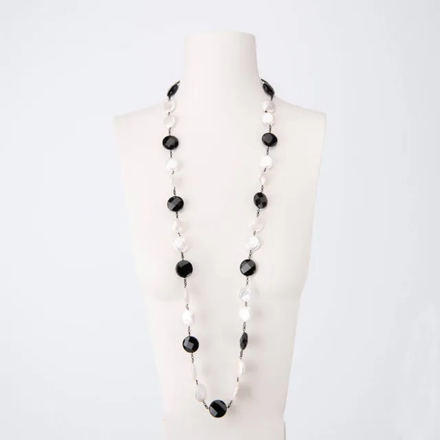 Chic Ad Hoc Collana Lunga Perle Fiume Agata Nera