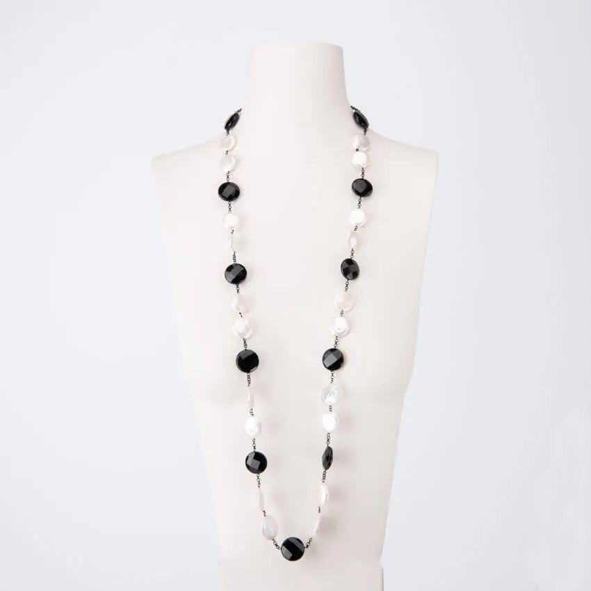 Chic Ad Hoc Collana Lunga Perle Fiume Agata Nera