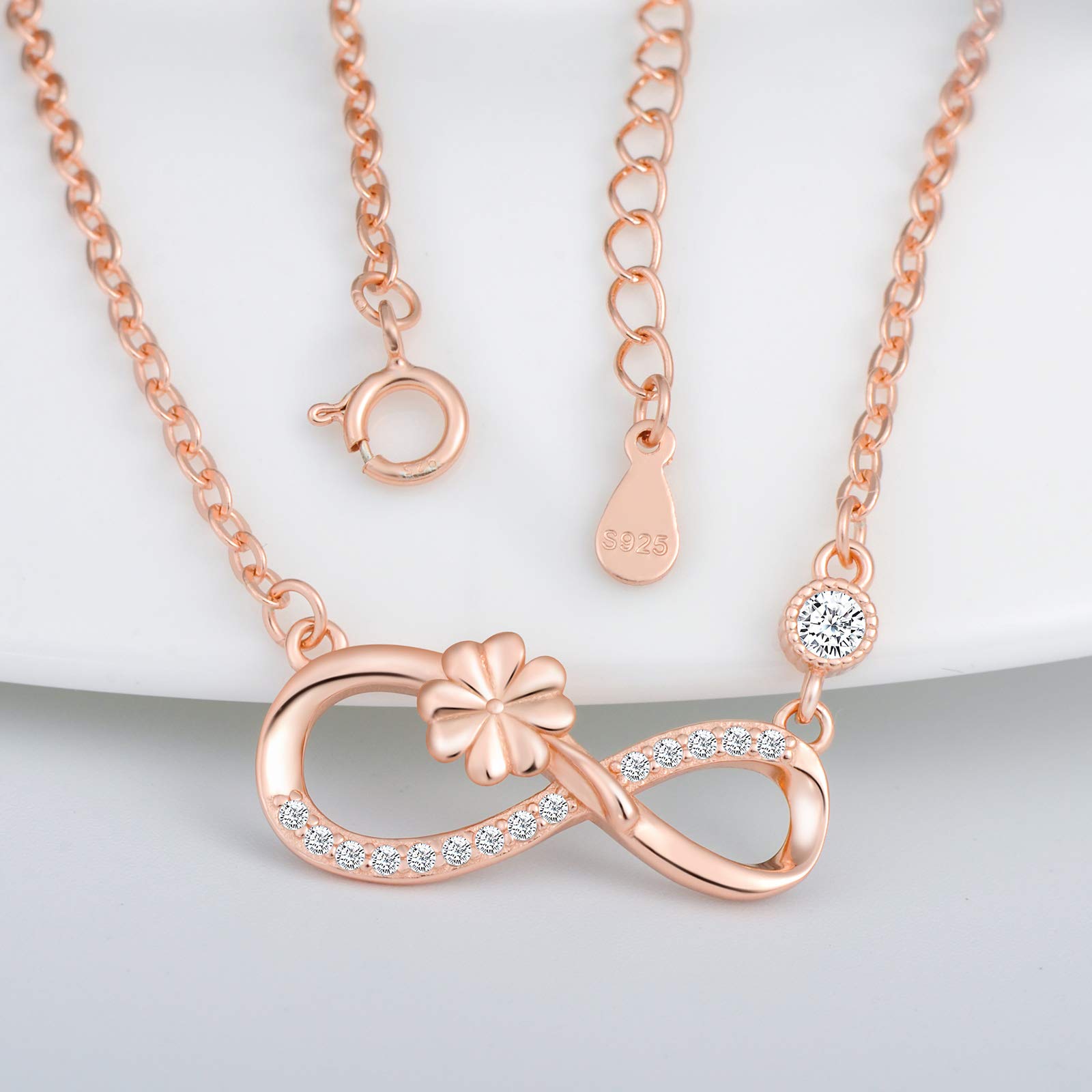 INFINIONLY Fashion Trifoglio Collana Oro Rosa Zirconi