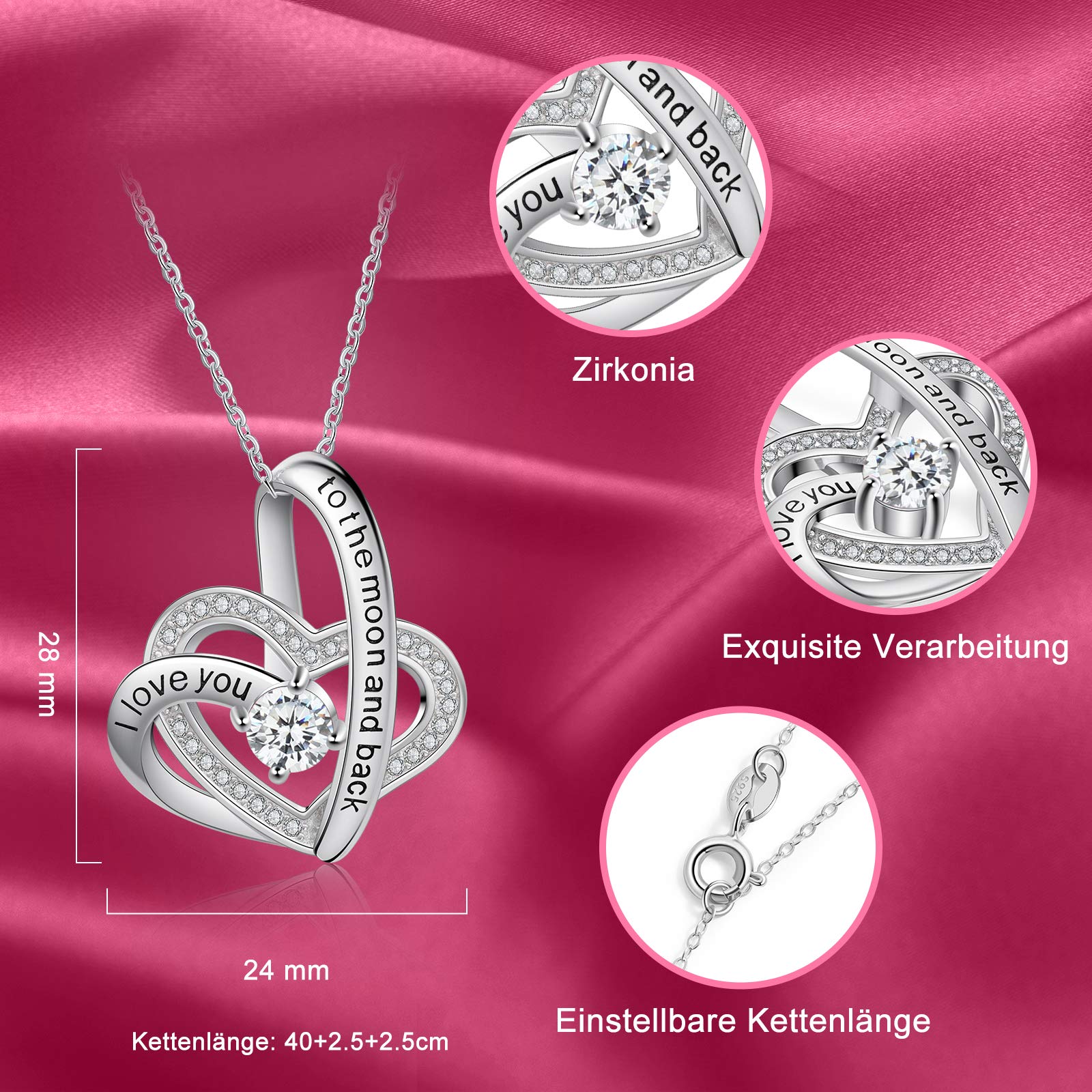 Jessemade Gioielli Collana Cuore Argento 925 Pietra Portafortuna