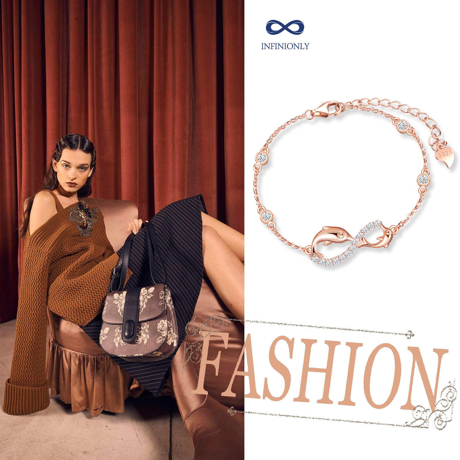INFINIONLY Fashion Bracelets bracciale delfino argento B-diamante