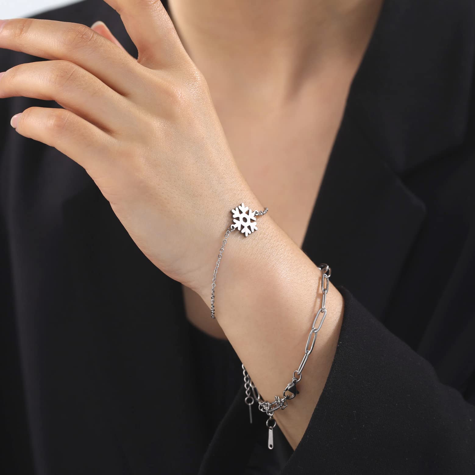 EUEAVAN Bracelets bracciale fiocco di neve acciaio regolabile