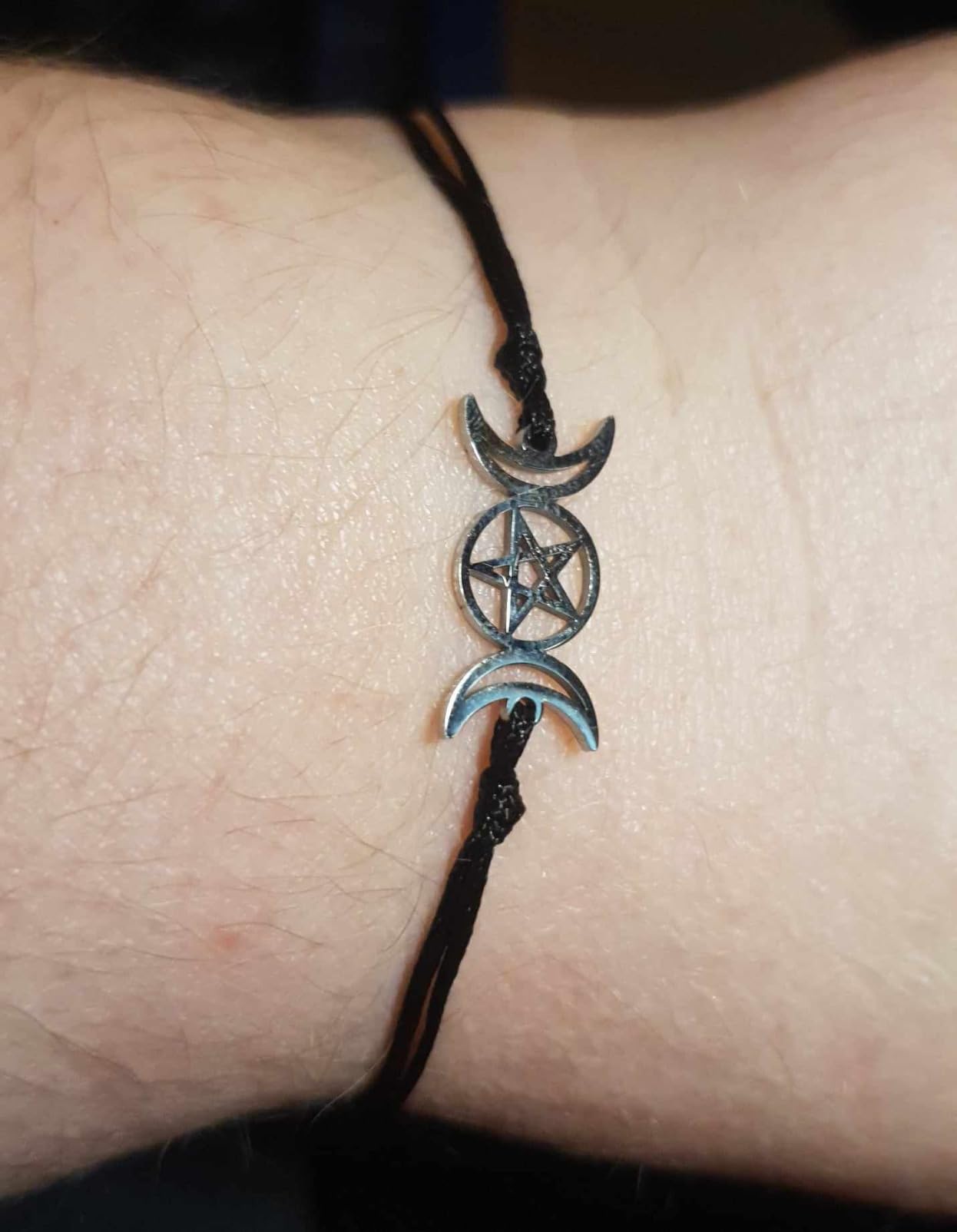 EUEAVAN Tripla Luna Dea Bracciale nero filo cera amuleto
