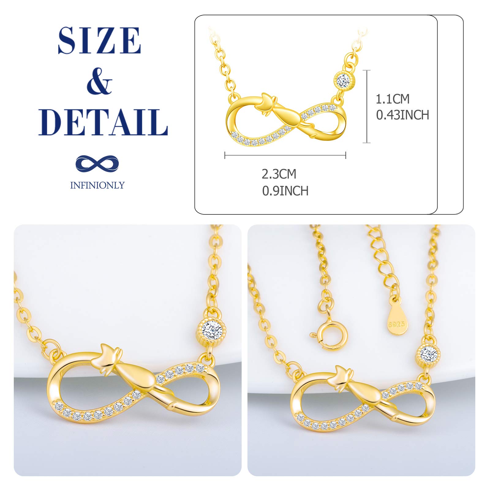 INFINIONLY Fashion Necklaces collana oro infinito gatto zirconia