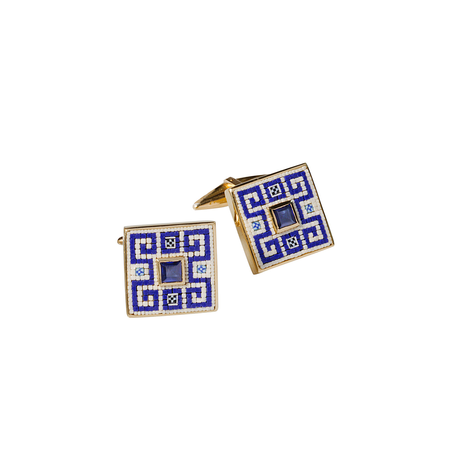 Le Sibille Tableau gemelli oro 18ct zaffiri blu mosaico