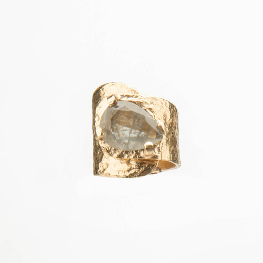 Chic Ad Hoc Anello Abbraccio Oro Anello Goccia Quarzo Fumè