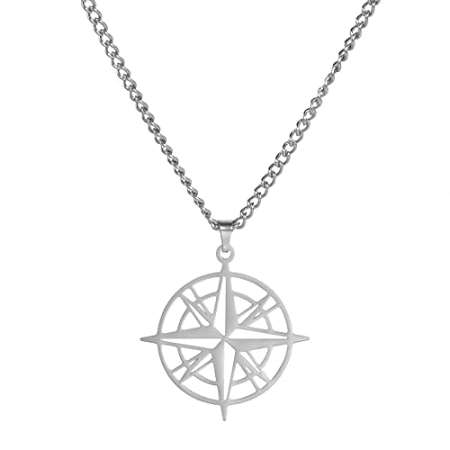 EUEAVAN Necklaces collana bussola argento acciaio uomo