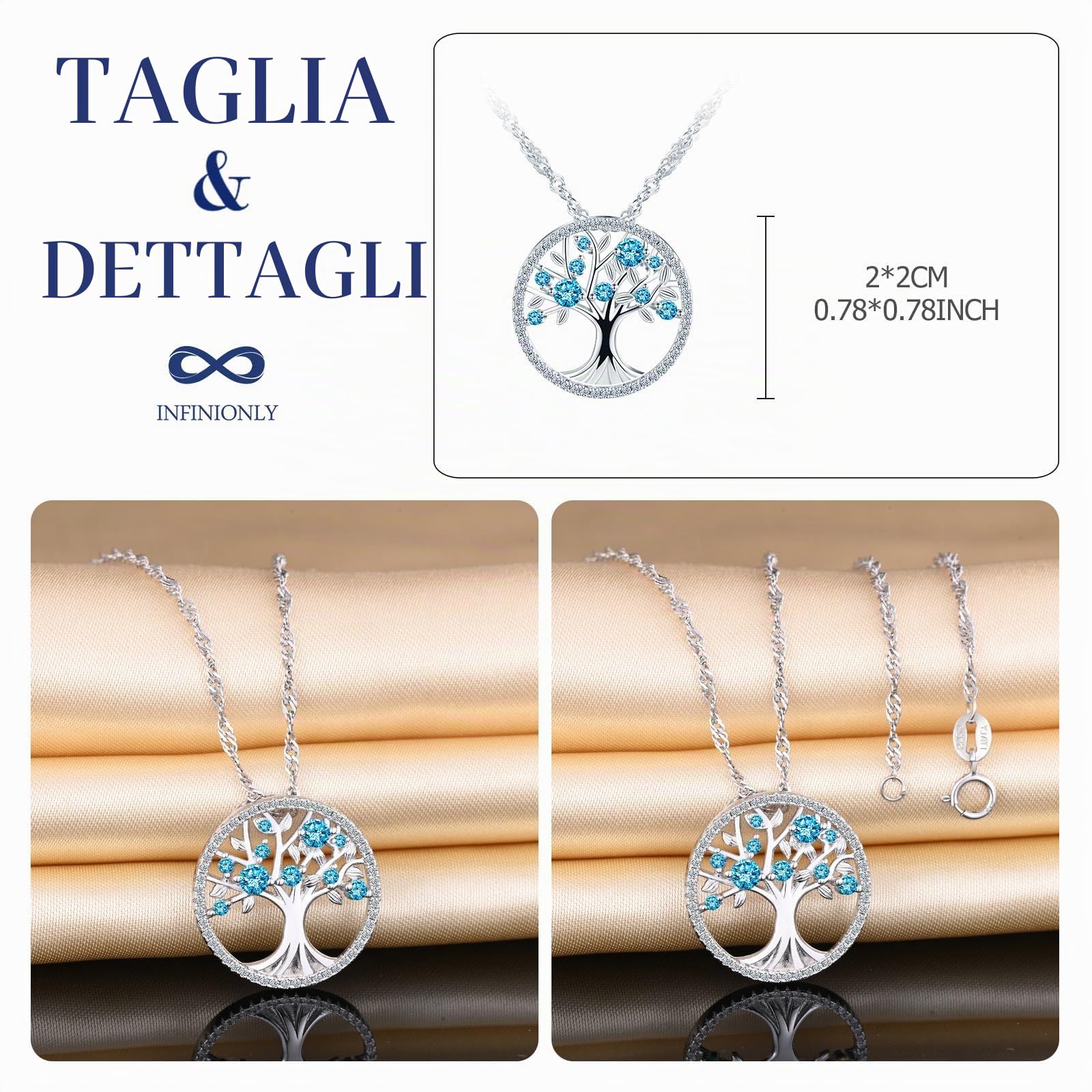 INFINIONLY Fashion Collana Albero della Vita Argento 925 blu