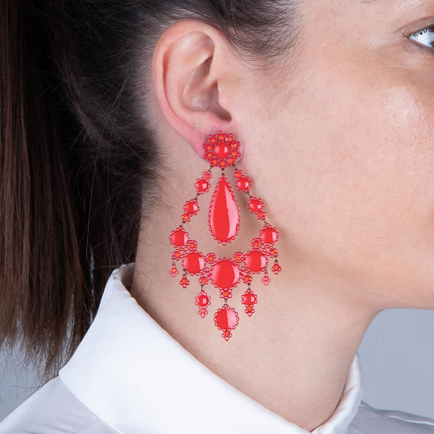 Chic Ad Hoc Orecchini Chandelier Gocce Rosso Geranio
