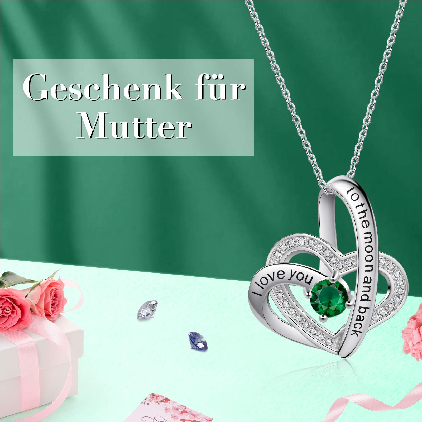 Jessemade Gioielli collana cuore argento 925 birthstone zirconi