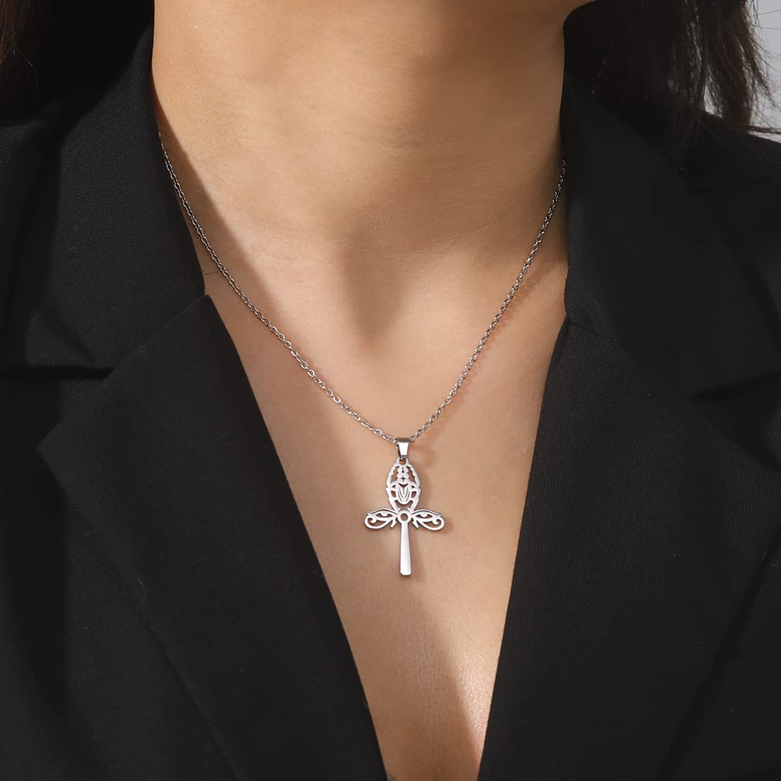 EUEAVAN collana Ankh argento croce egizia portafortuna