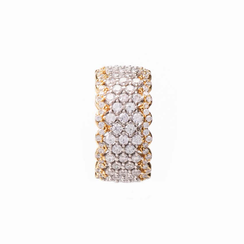 Chic Ad Hoc Anello fascia alta traforata bicolore zirconi