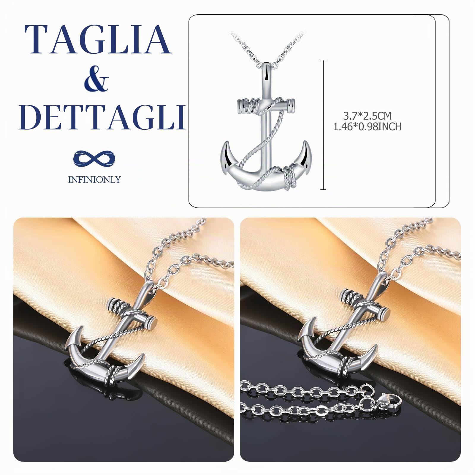 INFINIONLY Fashion collana ancora acciaio argento uomo